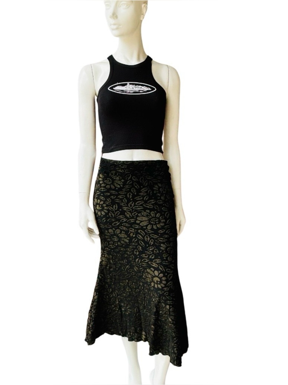 Y2K Whimsigoth Love Sex Money Velvet Burnout Mermaid Skirt